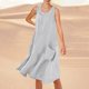 thumbnail image 1 of WILLBEST Vestido Lino Mujer Vestido Playero Informal De Verano De Color Liso Sin Mangas Hasta La Rodilla Con Cuello Redondo Y Bolsillos Para Vacaciones, Viajes Y Uso Diario, 1 of 3