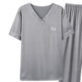 thumbnail image 3 of Eryao Men's Summer Pajamas Set 2 Piece V Neck Short Sleeve Shirts Matching Elastic Waist Pants Casual Sleepwear Lounge Set,Gray,XXL, 3 of 4