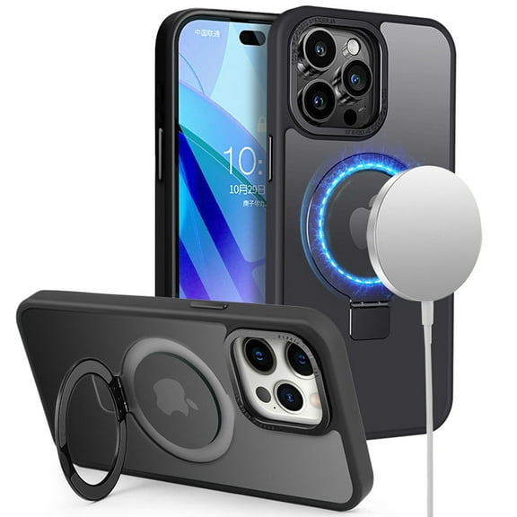 MagSafe Compatible Shade Series Hybrid Case with Kickstand Ring Holder for iPhone 14 Pro Max - Black