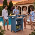 thumbnail image 4 of SERWALL Outdoor Bar Table Set(1 Table with 2 Chairs), HDPE Patio Bar Table, All Weather Adirondack Outdoor Height Bar Table with Multi-layer Storage & Wine Glass Holder, Blue, 4 of 12