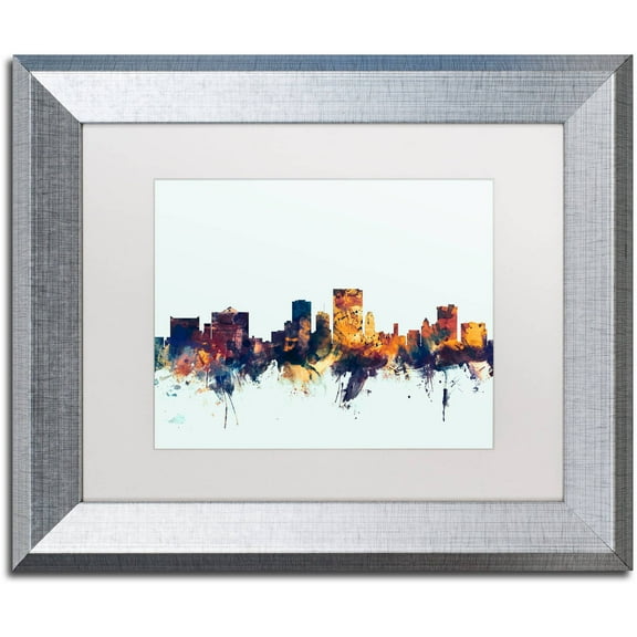 Trademark Fine Art "El Paso Texas Skyline Blue" Canvas Art by Michael Tompsett, White Matte, Silver Frame