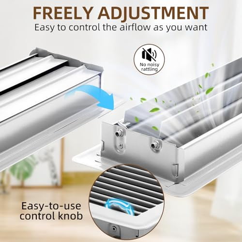 6 Pack 4 x 8 inch Floor Vent Covers - Heavy Duty Steel Walkable Floor Register - Easy Adjust Air Supply Lever - Vent Covers for Home Floor (White, 4x8 Inch)