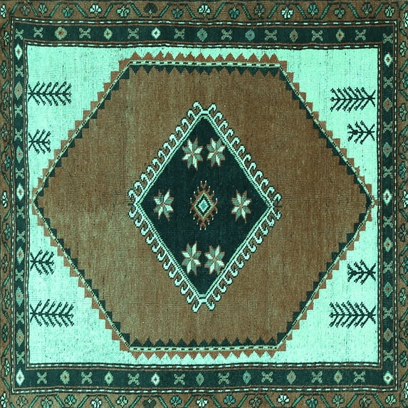 Ahgly Company Machine Washable Indoor Square Persian Turquoise Blue Traditional Area Rugs, 7' Square
