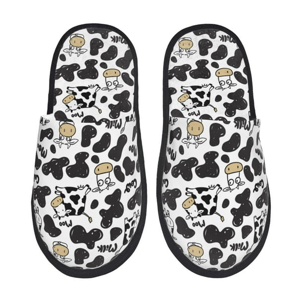 Balery Cow Pantuflas de Casa de Felpa Silenciosas con Diseño Estampado, Zapatillas Cómodas Antideslizantes de Algodón para Interior-Large