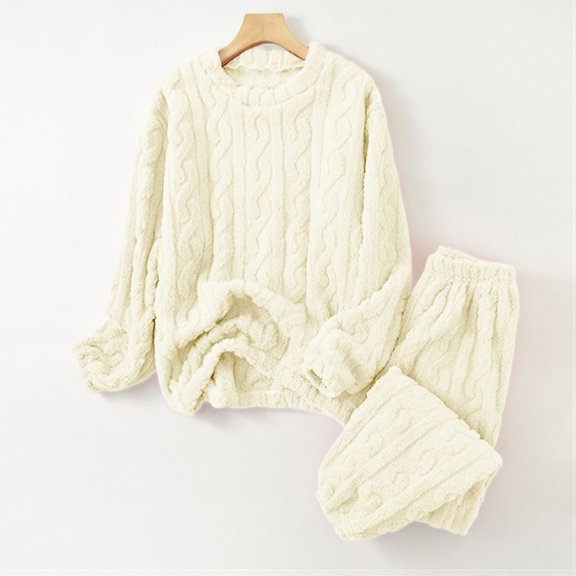 LIJCC Velvet Soft Fuzzy Top and Pants Set Pjs 2 Piece Winter Outfits Flannel Cable Knit Robes Pajamas for Kid Girls Matching Jacquard Cardigan Pants Sets