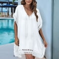 thumbnail image 4 of COMVALUE Women V Neck Swimsuit Cover Ups Crochet Swim Coverup Hollow Out Summer Beach Cover Up Dress (One Size, White), 4 of 7