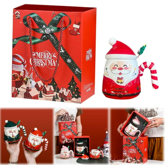SUSHANG Enchanting Santa Ceramic Christmas Mug Set - Cheerful Holiday Drinkware for Spreading Christmas Joy, Festive Coffee Cups with Heartwarming Santa Designs for Seasonal Gatherings