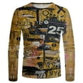 thumbnail image 4 of COSFO Yellow Men Shirt Crew Neck Casual Long Sleeve Pullover Graffiti Tshirts Shirts for Men, 4 of 5