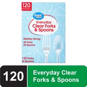 Plastic Everyday Clear Fork and Spoon Combo, 120 Count (3 pack)