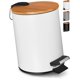 thumbnail image 1 of Papelera de baño de 3 litros | Papelera con pedal con cierre suave | Cubo para cosméticos de diseño elegante con tapa de madera de bambú | Blanco, 1 of 7