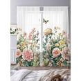 thumbnail image 2 of Spring Floral Sheer Curtains for Living Room Bedroom Pastoral Pink Flowers Watercolor Butterfly Sheer Curtains 84 Inch Long 2 Panels Set Light Filtering Curtain Window Treatments Drapes, 2 of 6