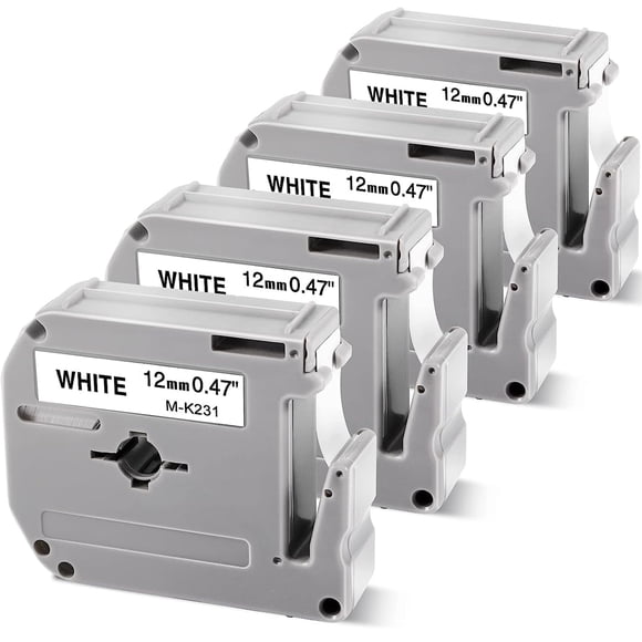 M-K231 Compatible with Brother P-Touch M Tape PT-M95 MK231 M231 12mm 0.47Inch Label Maker Tape for Brother PTM95 PT-70 PT-90 PT-65 PT85, Black on White, 1/2'' x 26.2', 4-Pack