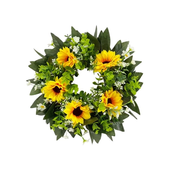 Dvumao Home Decor, Artificial Sunflower Wreath Plastic Foliage Wreath For Front Door Wall Home Decor Spring Summer Farmstead Indoor Outdoor Hanging Decoration, Man Gifts