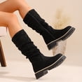 thumbnail image 4 of Rokment Slouchy Platform Mid Calf Boots for Women Winter Spring Fashion Casual Suede Round Toe Side Zipper Wide Calf Dress Tall Boots Black Size 6, 4 of 7