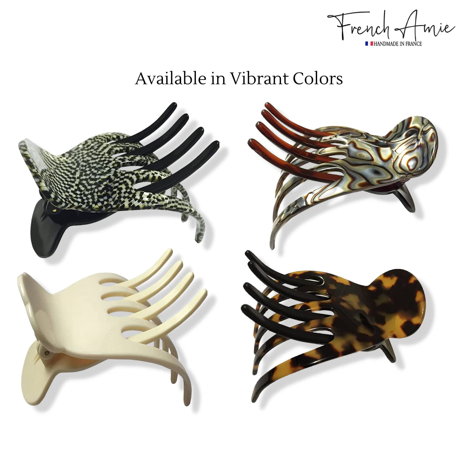 French Amie Scoop Medium Celluloid Handmade Hair Side Slider Beak Jaw Claw Clip
