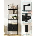 thumbnail image 5 of 73" Tall Bookshelf with Cabinet, Industrial Ladder Wall Mount Shelf Bookcase with Wood and Metal Frame, Plant Shelf Wall Storage Display for Living Room Bedroom, Black Wood Grain, 5 of 9