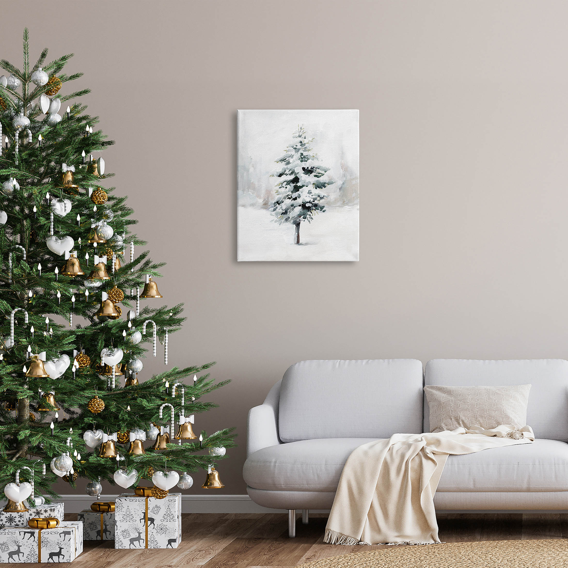 Wintery Snow Tree Scene Holiday Graphic Art Gallery Wrapped Canvas Print Wall Art