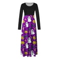 thumbnail image 4 of BaoFuBaoMei Halloween Womens Dress Plus Size Crew Neck Long Sleeve Halloween Candy Ghost Print Maxi Dress High Waist Patchwork Flowy Dresses for Party, 4 of 6