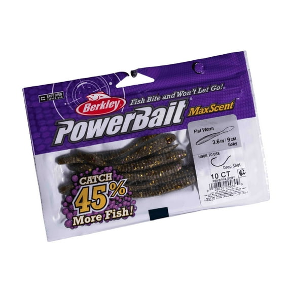 Berkley PowerBait® MaxScent Flat Worm Finesse Fishing Bait, Goby, 3.6in | 9cm, Irresistible Scent & Flavor, Versatile Profile, Ideal for Drop Shot Presentation