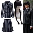 thumbnail image 2 of Conjunto de disfraz de Addams para niñas de 5 a 10 años, pelucas/traje chaqueta + falda/disfraz + pelucas, regalos para fiesta de carnaval, 2 of 4