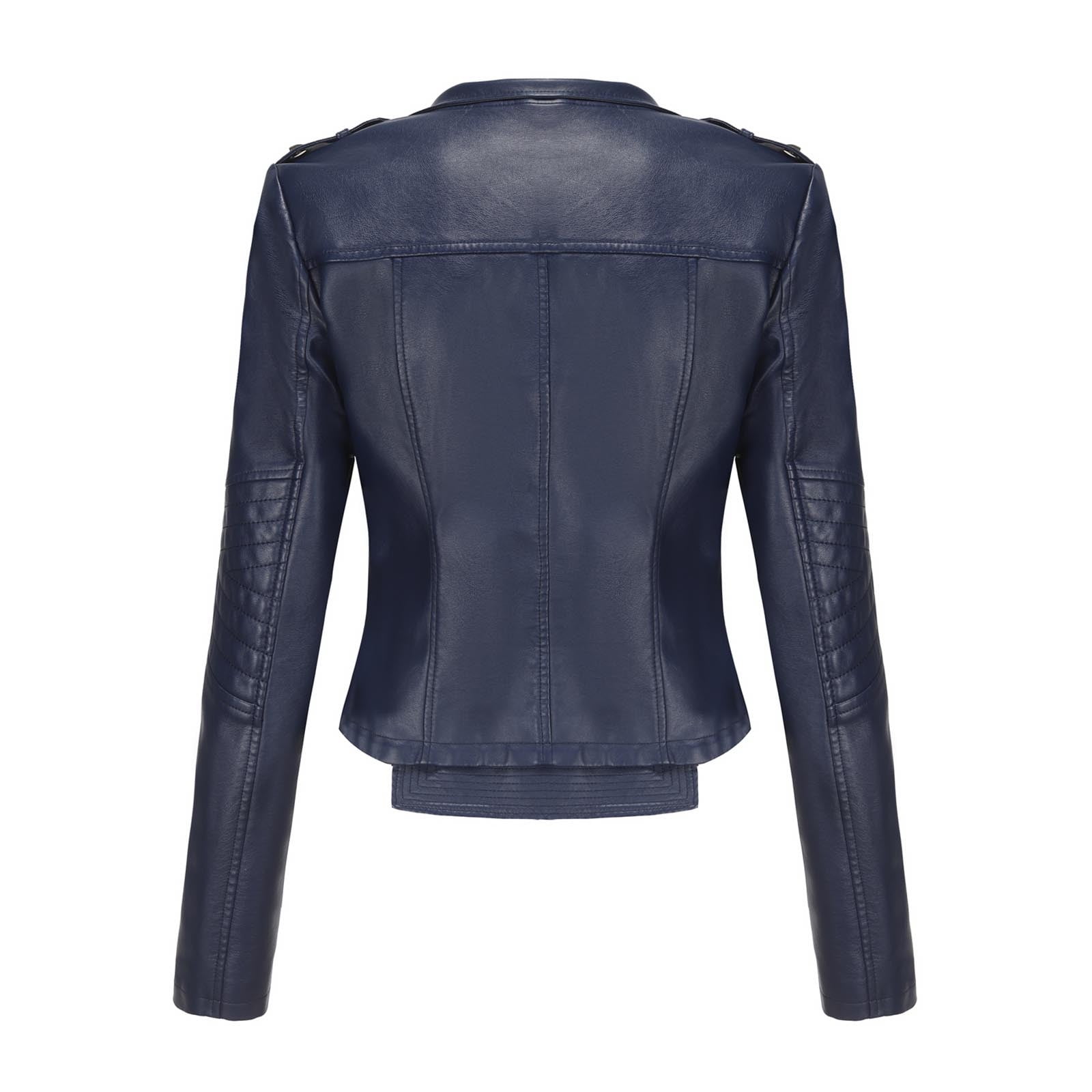 qolati Women Faux Leather Jackets Vintage Long Sleeve Zip Up Motorcycle Jacket 2024 Trendy Lightweight Collar Cropped Coats Outwear