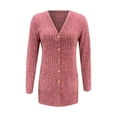 thumbnail image 4 of Baqcunre Winter Coats For Women Women'S Brushed Solid Color Long Sleeved Women'S Cardigan Jacket Cardigan Sweaters For Women Fall Outfits For Women 2023 Red XL, 4 of 5