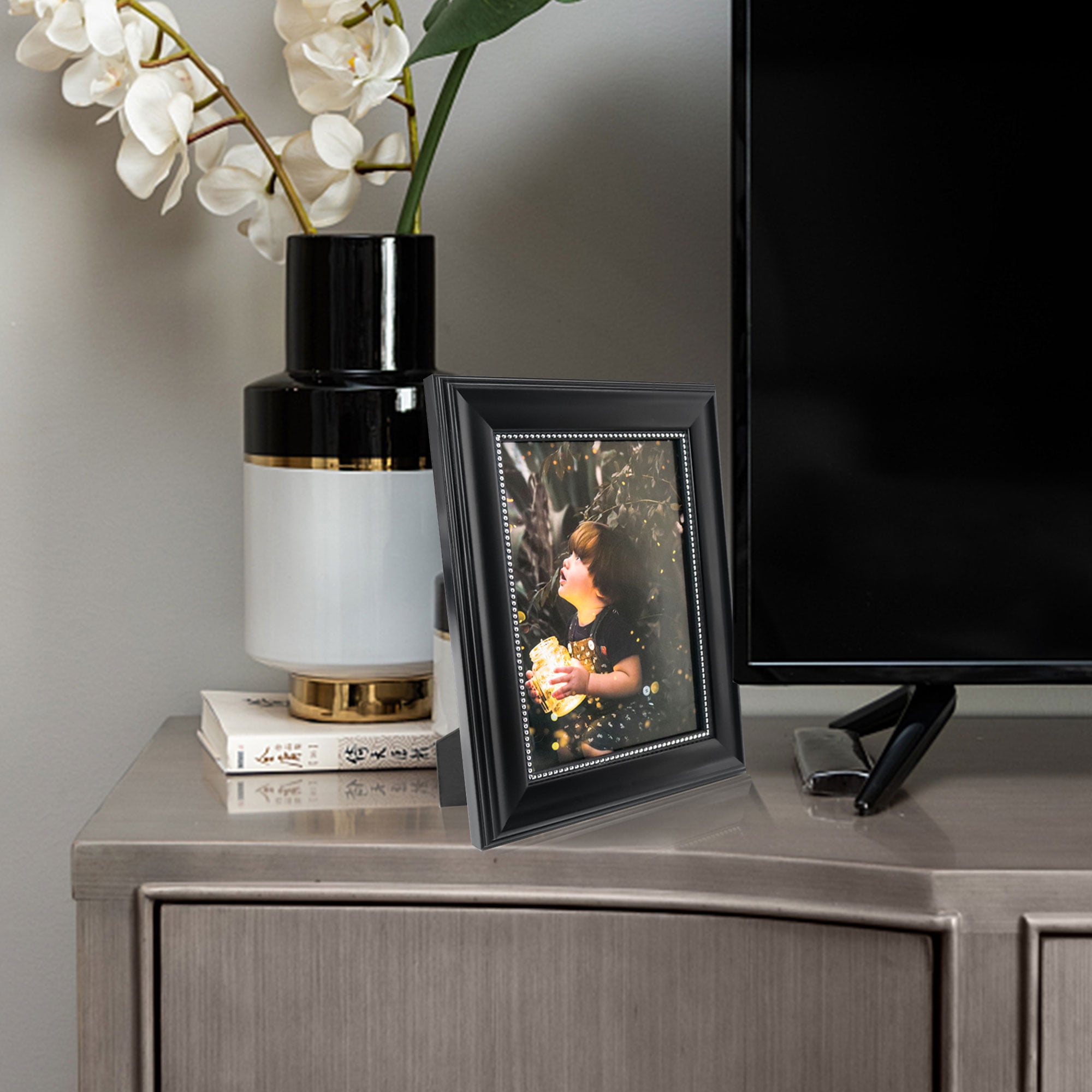 GraduationMall Black with Silver Beads 5x7 Picture Frames for Wall or Tabletop 2-Pack