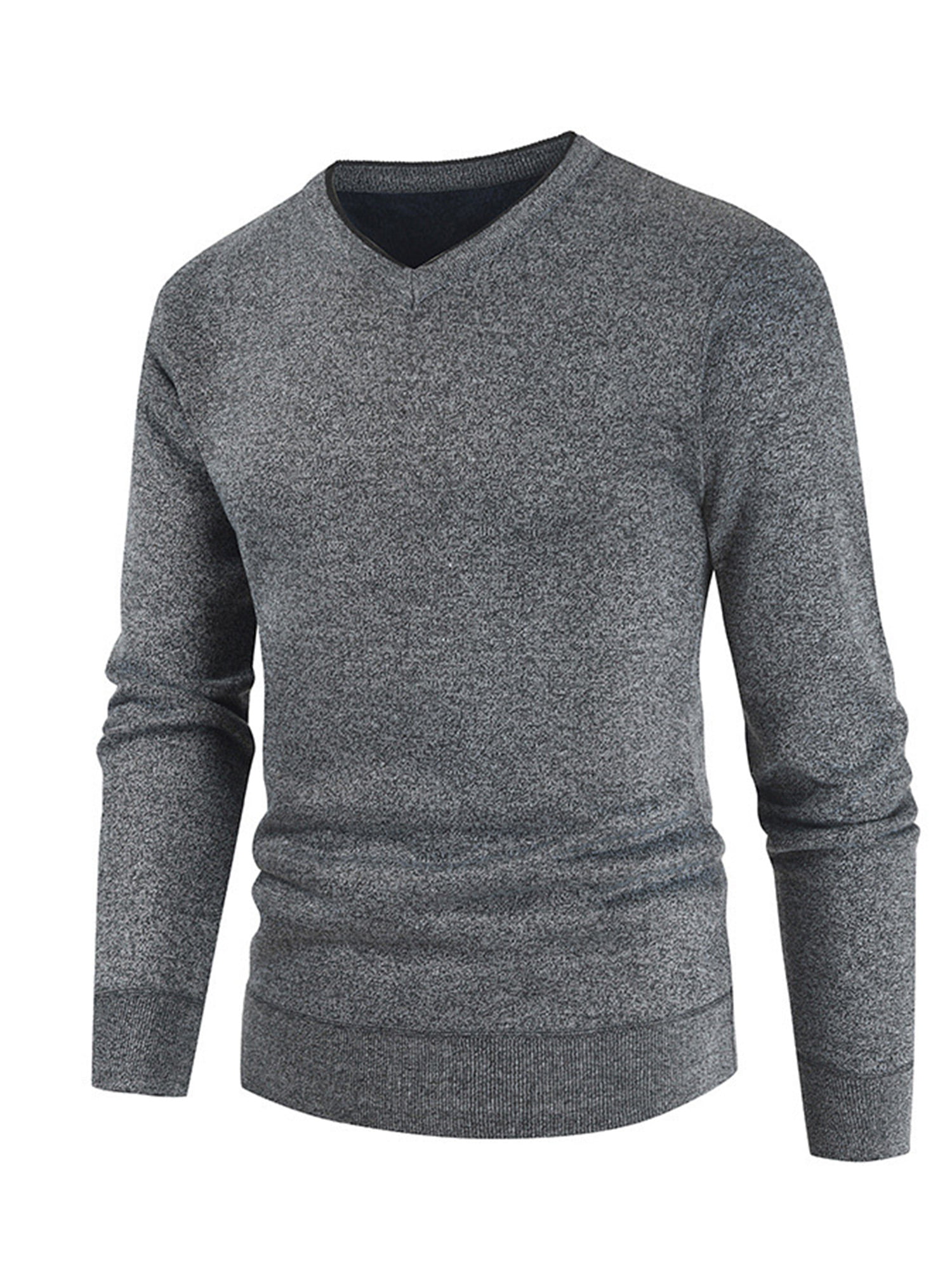 Mens Long Sleeve Ribbed V Neck Plain Knit Winter Sweater Pullover Jumper Top 