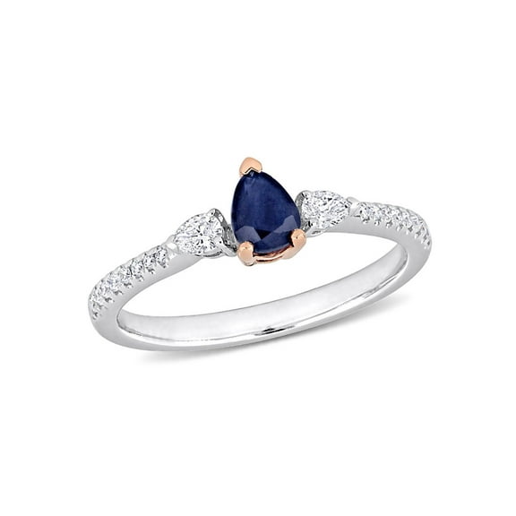 1/2 Carat (Ctw) Blue Sapphire Three Stone Ring with Diamonds in 14K White Gold for Women