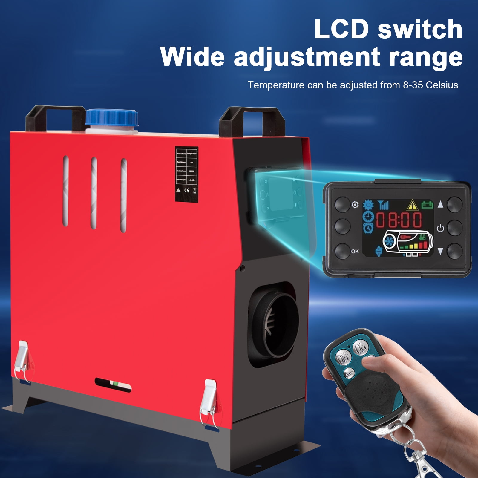 Jacgood 12V 8KW Diesel Air Heater, Black, With LCD Display, Remote Control, Silencer, for Recreational Vehicle