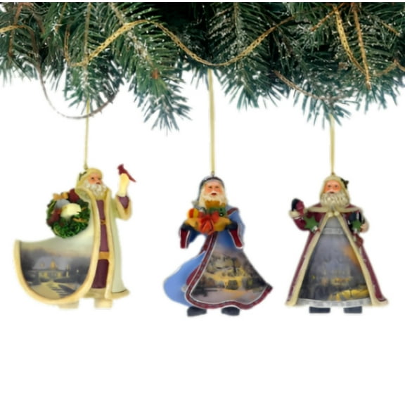 The Ashton-Drake Galleries Santas Ornament Collection Issue #32 Painter of Light Artistry Three Dimensional Elegance with Elaborate Detailing Christmas Decoration Set of 3 by Thomas Kinkade 12-inches