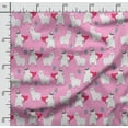 thumbnail image 2 of Soimoi Llama Alpaca Printed, Japan Crepe SatinFabric, by The Yard 54 Inch Wide, Decorative Sewing Fabric for Dresses Kimonos Gowns, Pink & White, 2 of 5