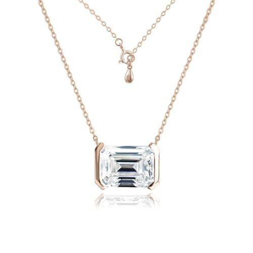 New 2Ct Emerald Cut Lab Created Diamond Solitaire Pendant W/18" 14k White Gold Plated Silver