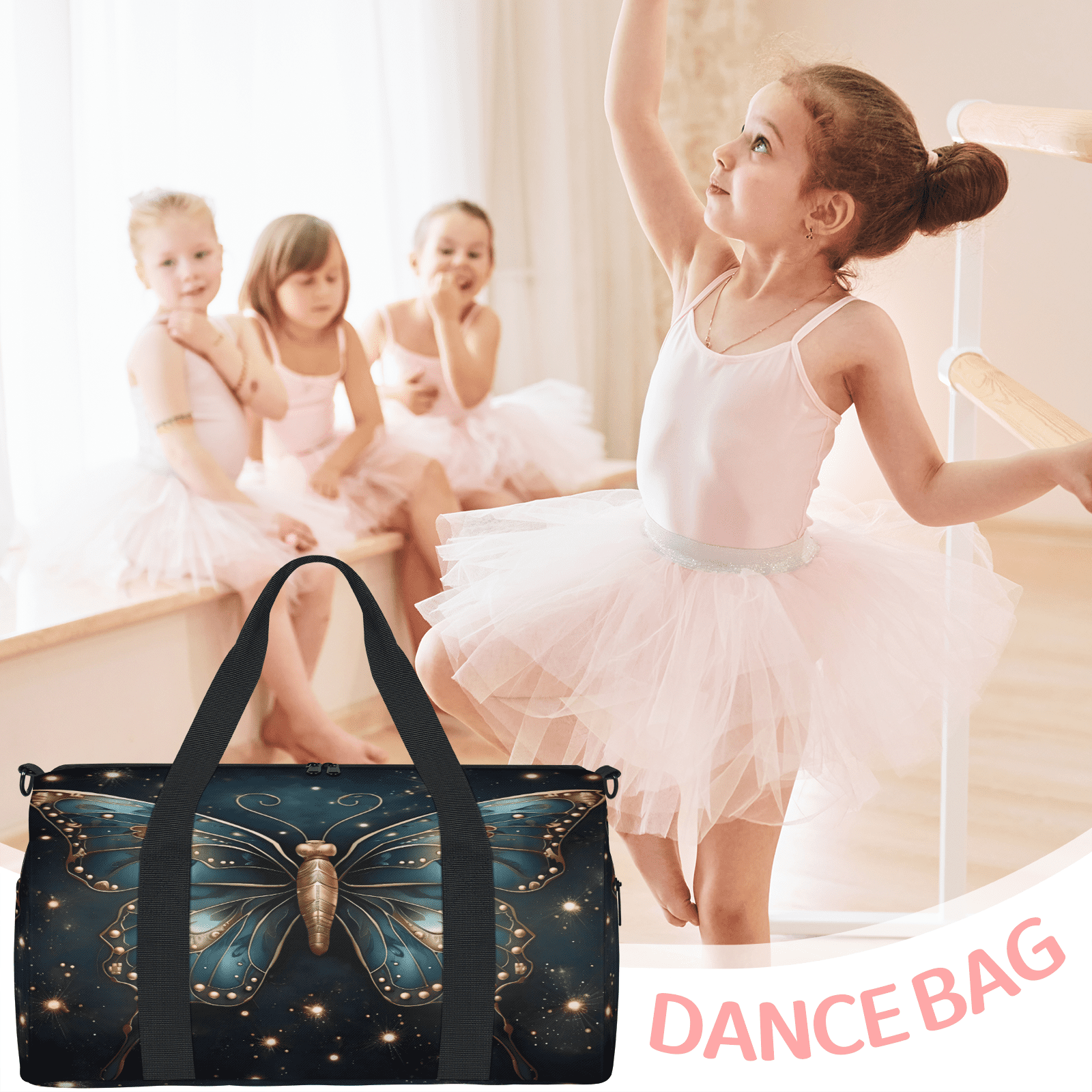 Herdesigns Boho Butterfly Travel Duffle Bag Sports Yoga Weekender Overnight Carry on Workout Bags Lightweight Waterproof Gym Tote Bag for Women
