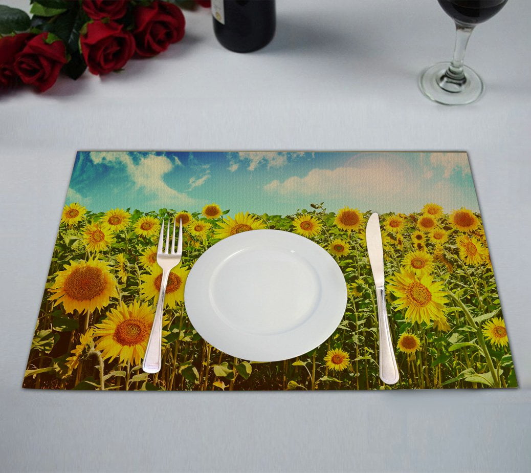 GCKG Beautiful Sky Cloud Placemat, Nature Art Sunflowers field in