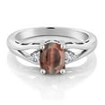 thumbnail image 2 of Gem Stone King 925 Sterling Silver Red Tiger Eye and White Created Sapphire 3 Stone Engagement Ring for Women | 1.33 Cttw | Oval 8X6MM | Round 2MM | Gemstone Birthstone | Size 8, 2 of 4