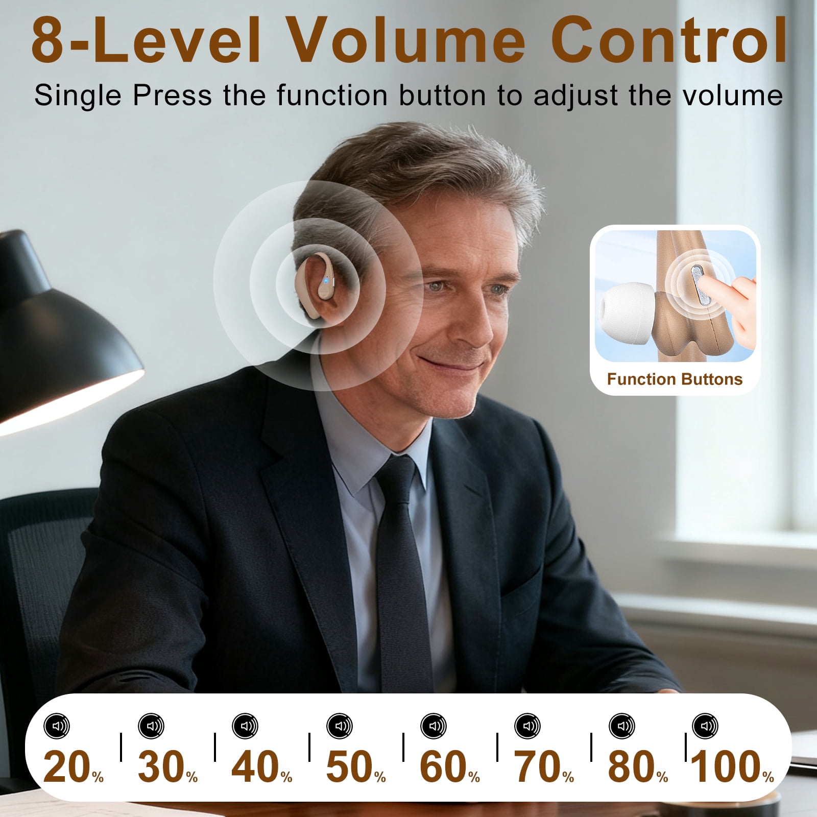 Personal Sound Amplifiers with Bluetooth 5.3, Rechargeable Sound Amplification Device with Charging Case, 16-Channels Noise Reduction, Volume Control for Clear Audio