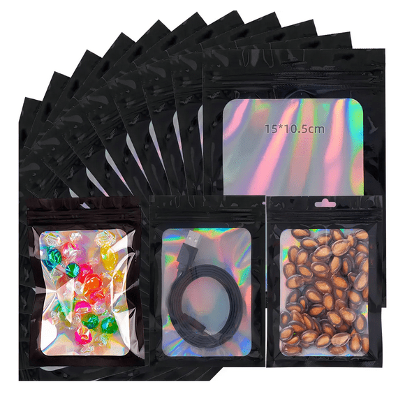 Bolsa Plastico Tornasol Holografica Resellable 10.5x15cm Xtellar negro