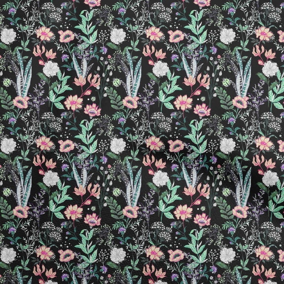 oneOone Polyester Spandex Black Fabric Florals Craft Projects Decor Fabric Printed By The Yard 56 Inch Wide-UE