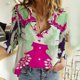 thumbnail image 1 of ICHUANYI Clearance Fashion Women's Loose Buttons Printing Lapel Long Sleeves T- Blouse Tops(Hot Pink, L) ICHUANYI WER2023080900248, 1 of 5