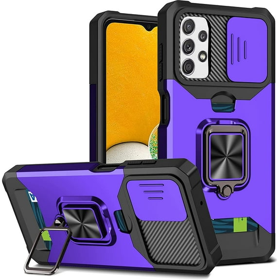 Case for Samsung Galaxy A53 5G with Card Holders, Cover with Slide Camera Protection Built-in Magnetic Kickstand Phone Case for Samsung Galaxy A53 5G TC Purple