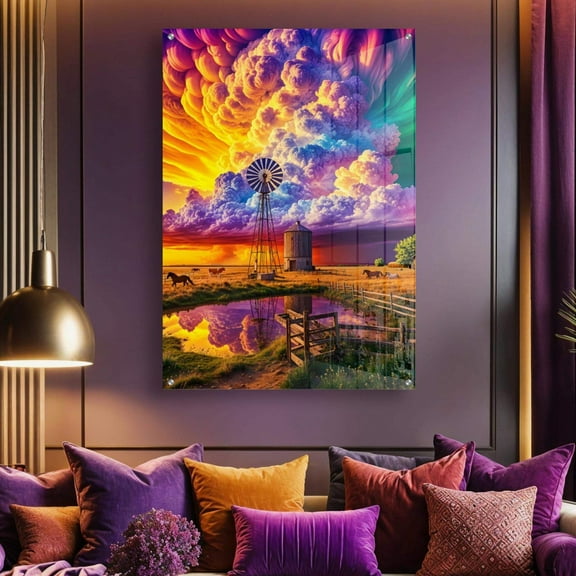 Colorful Countryside Acrylic Wall Art Print Sunset Landscape Wall Art Home Decor