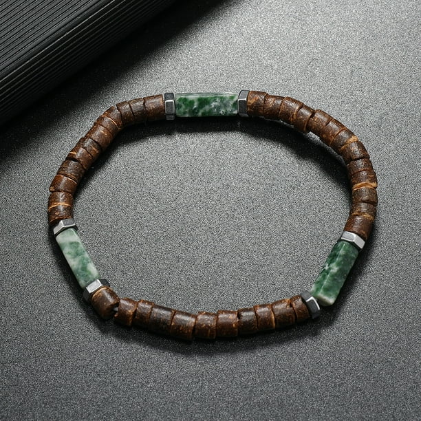 Xiao Hua Pulsera de cuentas de concha de coco hecha a mano para apilar, pulsera ajustable tejida trenzada hecha a mano para mujeres y hombres.