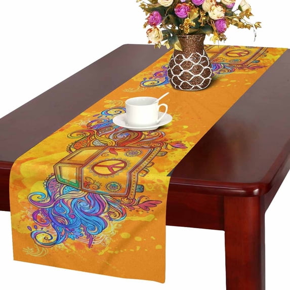 MKHERT Vintage Car a Mini Van with Peace Sign Table Runner Home Decor for Wedding Banquet Decoration 16x72 Inch
