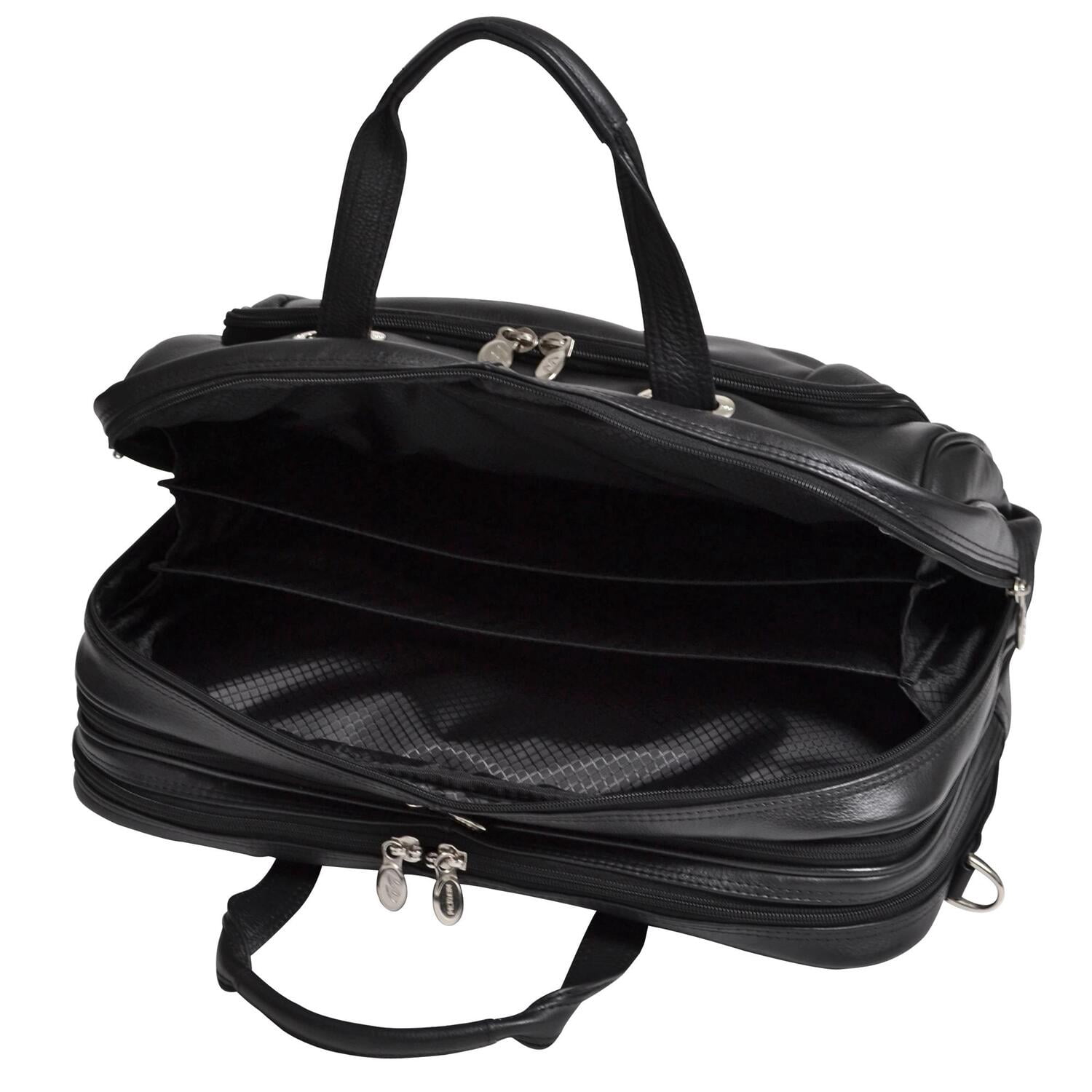 I Series | WEST LOOP | 17" Leather Expandable Double Compartment Briefcase - Black