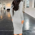 thumbnail image 4 of WCMZJ Women's Dress 2024 Fall Long Sleeve Scoop Neck Fitted Knit Midi Party Club Slit Bodycon Dresses Gray S, 4 of 8