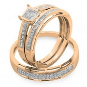 DAZZLING ROCK 0.18 Carat (ctw) 18K Rose Gold Round Diamond Ladies & Mens His Hers Bridal Engagement Ring Trio Set Band
