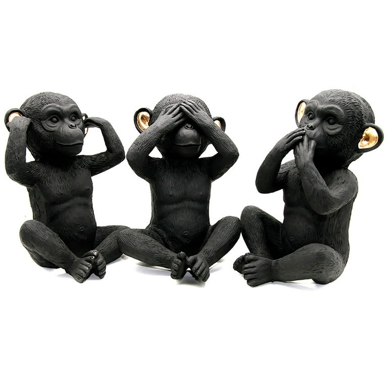 Evideco 3 Wise Monkeys Speak Hear See No Evil Resin Black