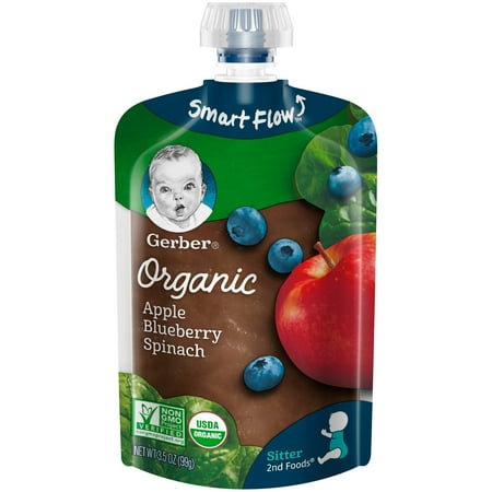 Gerber Organic 2nd Foods Baby Food, Apple Blueberry Spinach, 3.5 oz Pouch (Pack of 12)
