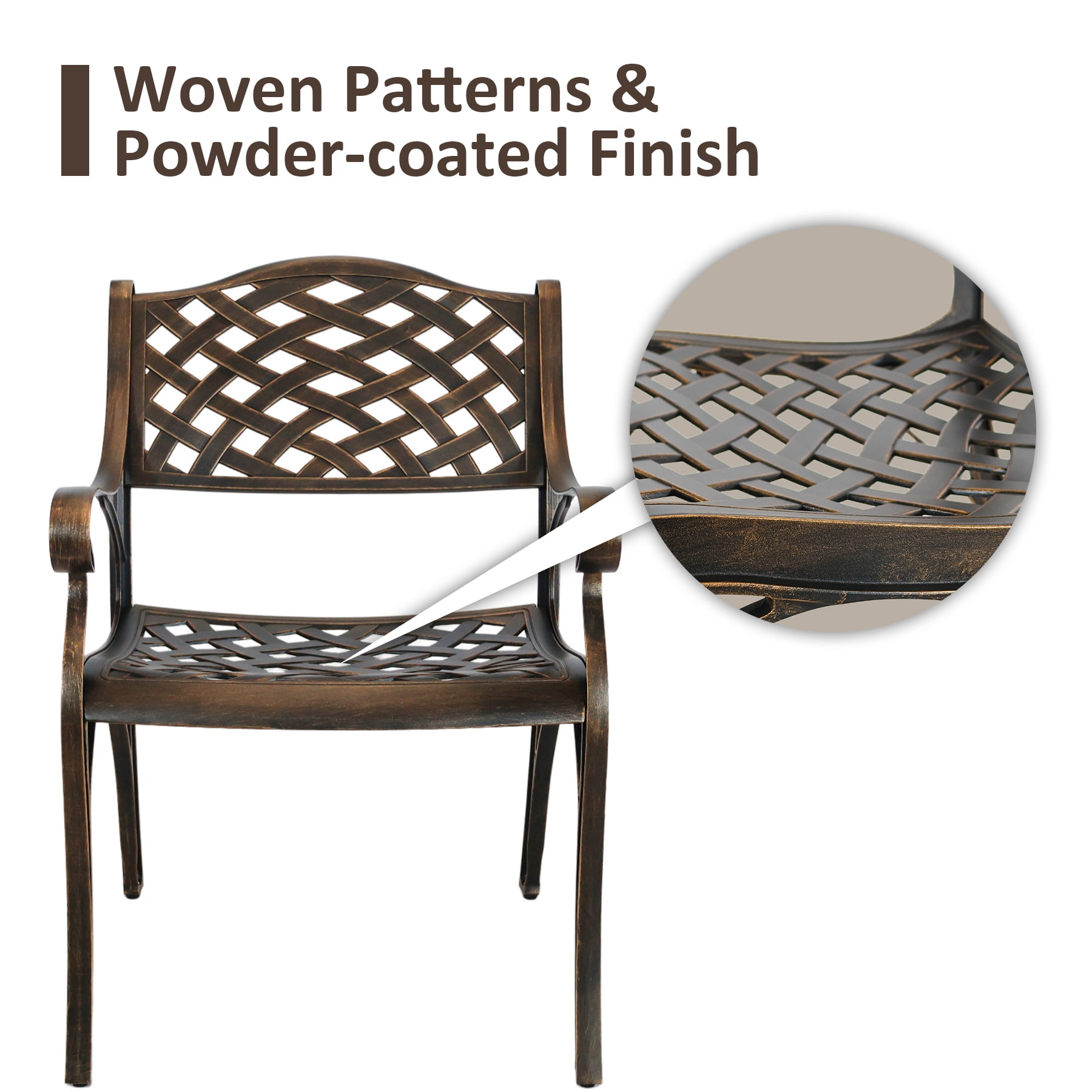 Aluminum Patio Chairs Set of 4, Metal Outdoor Chairs, Patio Dining Chairs with Armrest, All Weather Bistro Chair with Adjustable Pads for Garden, Bronze